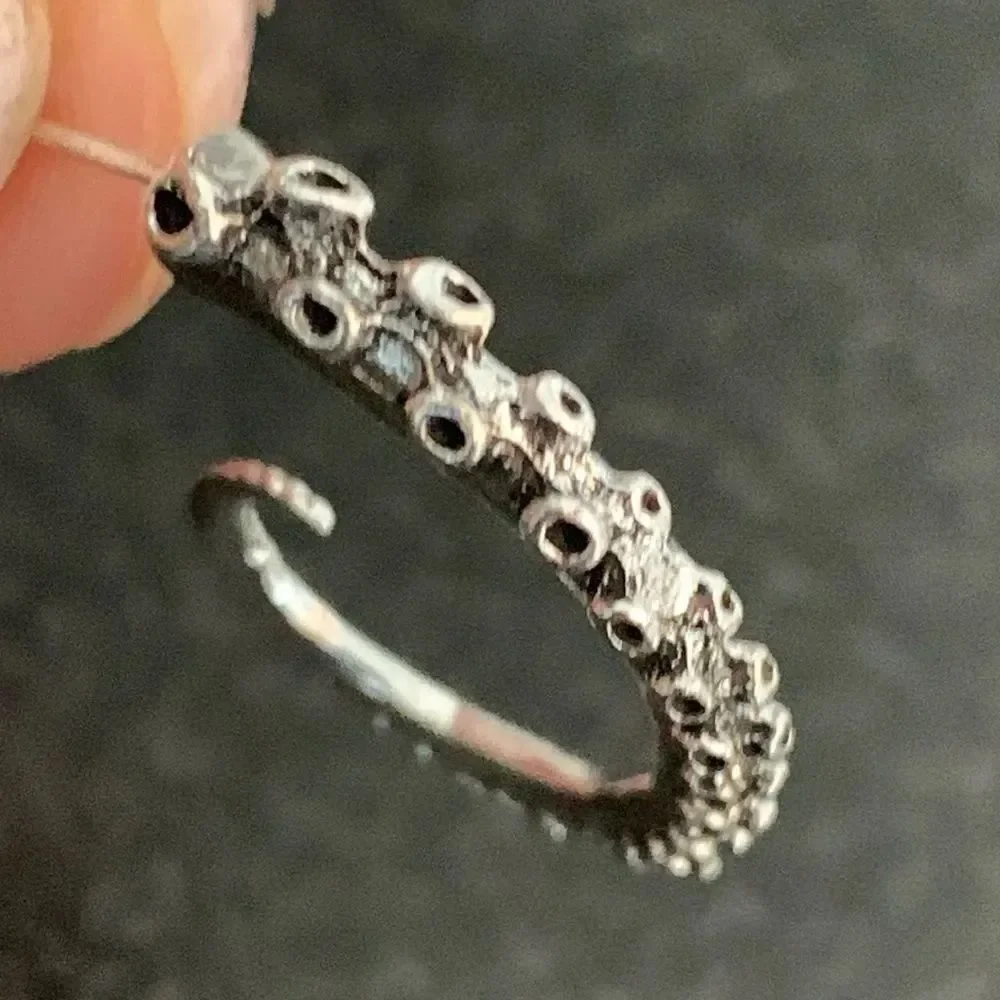 Octopus Squid Kracken Tentacle Hoop Earrings in Antique Silver Tone
